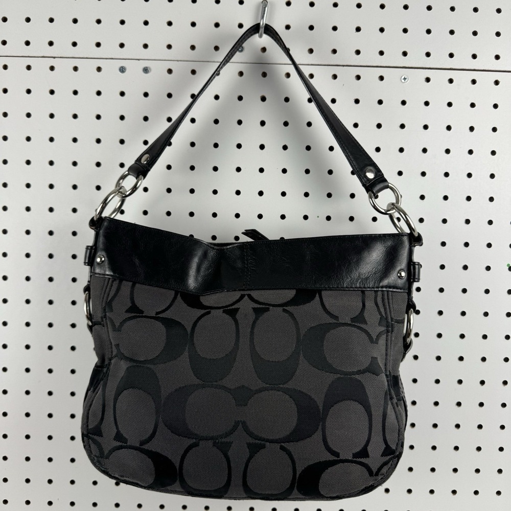 Vtg Coach Y2K Signature C Jacquard Hobo Shoulder Bag Black Leather Trim - Picture 4 of 16